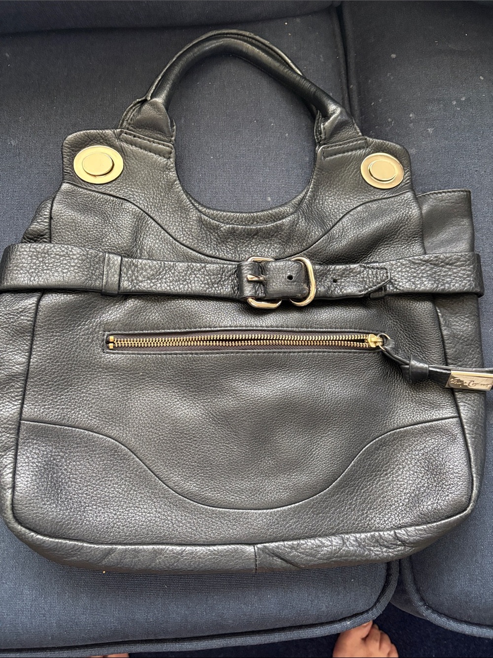 Foley + Corinna Black Leather Shoulder Bag with Gold Hardware